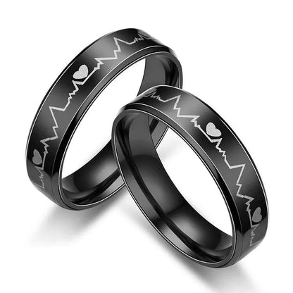 Fashion Titanium Steel ECG Love Couple Ring Korean Simple Trend Youth Boy Girl Heart Rings Jewelry Accessories Gifts