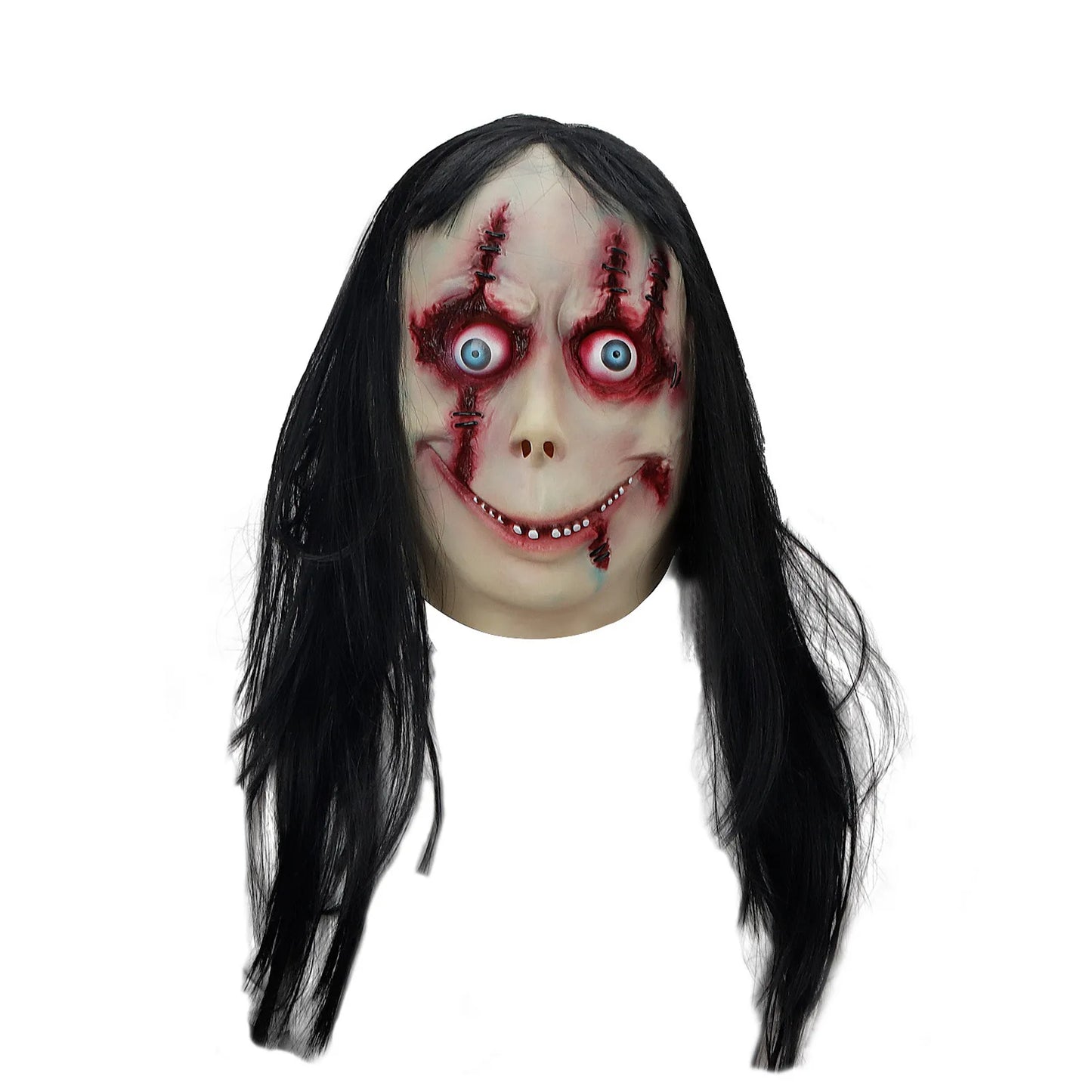 1PCS Mask for Adult Horror Devil Mask with Long Hair Scary Headgear Halloween Creepy Cosplay Party Female Face Covering Props