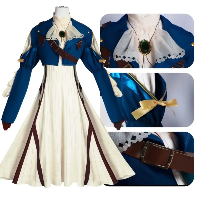 Violet Evergarden Cosplay Costume Anime Outfit with Wig Shoes for Women Halloween Cosplay Dress Set with Accessories and Props