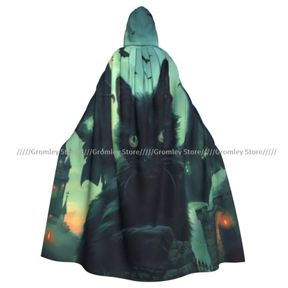 Unisex Halloween Cloak Funny Psychedelic Bats Cape Hooded Medieval Costume Witch Wicca Vampire