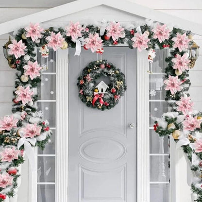 5/10Pcs 14.5cm Sparkling Christmas Decorations Glitter Artifical Flower Doors Windows Christmas Tree Decor for 2024 New Year