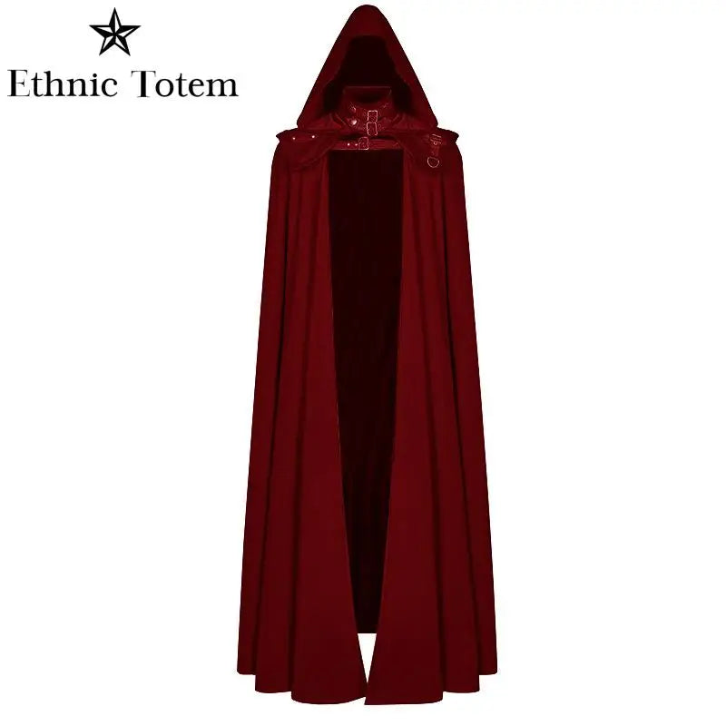 Adult Medieval Hooded Cloak Coat Halloween Vintage Buckled Assassin Cosplay Costume Devil Wizard Knights Two Piece Robe Cloak