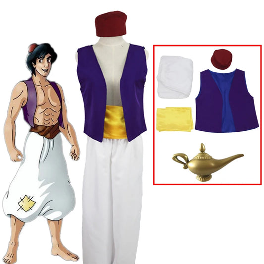 Adult Aladin Cosplay Costume Halloween Carnival Men's Clothing Including plastic Magic Lamp Size S-2XL