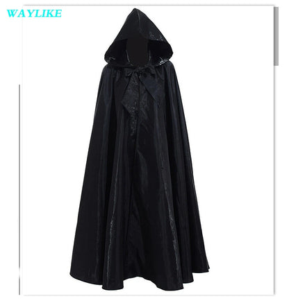 Halloween Witch Wizard Cosplay Costume Hood Cloak Adult Kids Satin Medieval Cape Shawl Vampire Devil Cosplay Clothing Long Robe