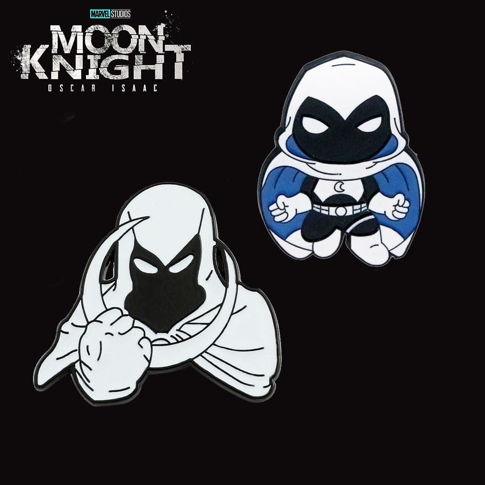 Moon Knight Lapel Pin Brooch Super Hero Marc Spector Badge Brooch Crescent Moon Shape Pin for Boyfriend Backpack Jewelry Gift