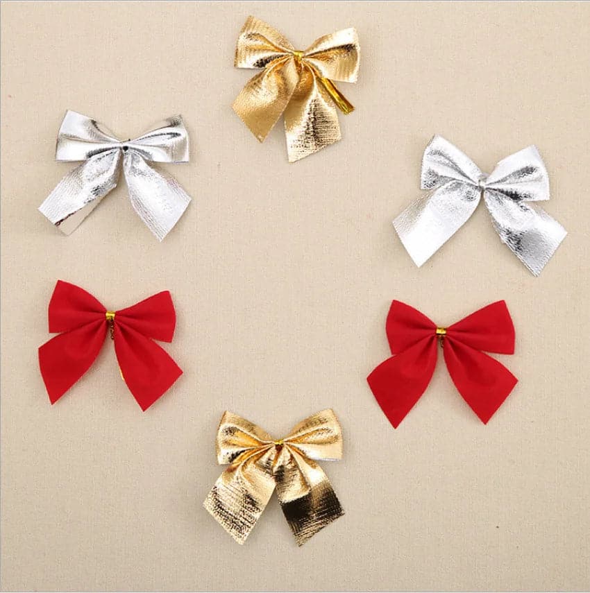 Christmas Bow 5.5cm 12PCS Red Bow Gold Silver Red Cloth Christmas Tree Decorations Hangings