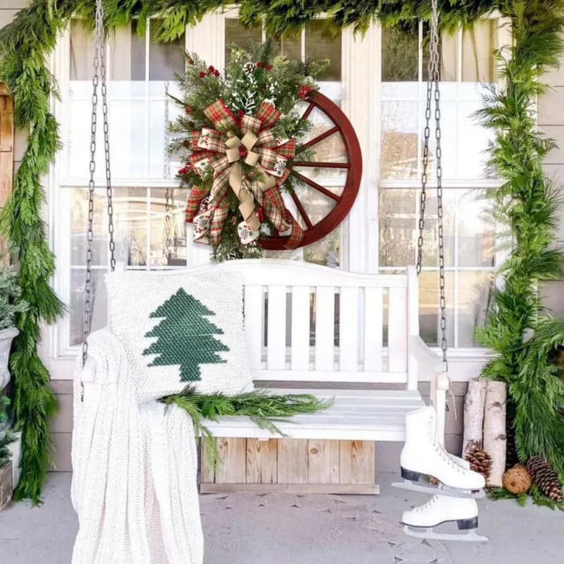 40CM Christmas Wheel Wooden Garland Wreath Fench Yard Garden Doors Windows Home Paerty Decorative Xmas Wreath New Year Decor