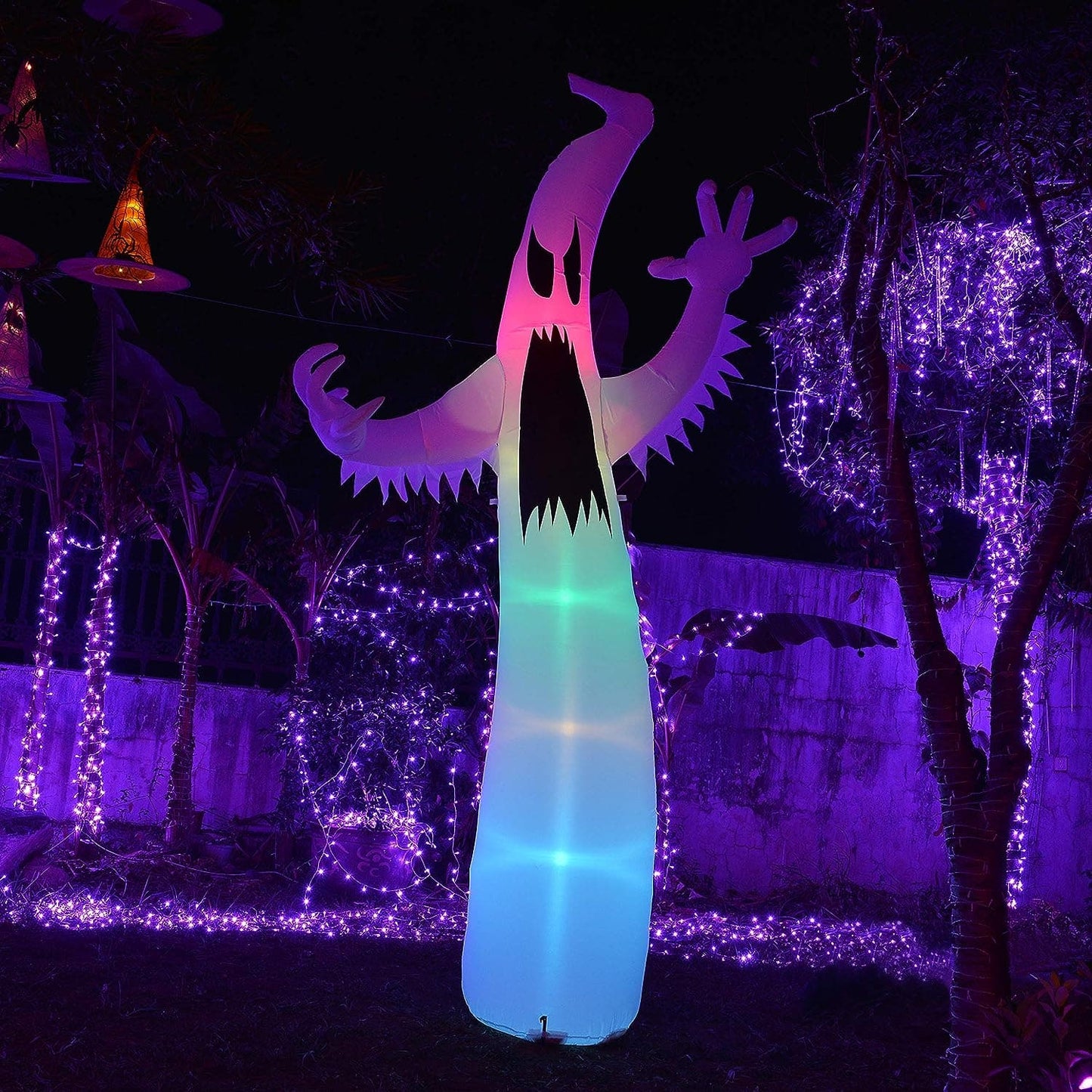 Halloween Inflatable 12FT Ghost with LED RGB Color Changing Light Indoor Outdoor Yard Lawn Party Decoration