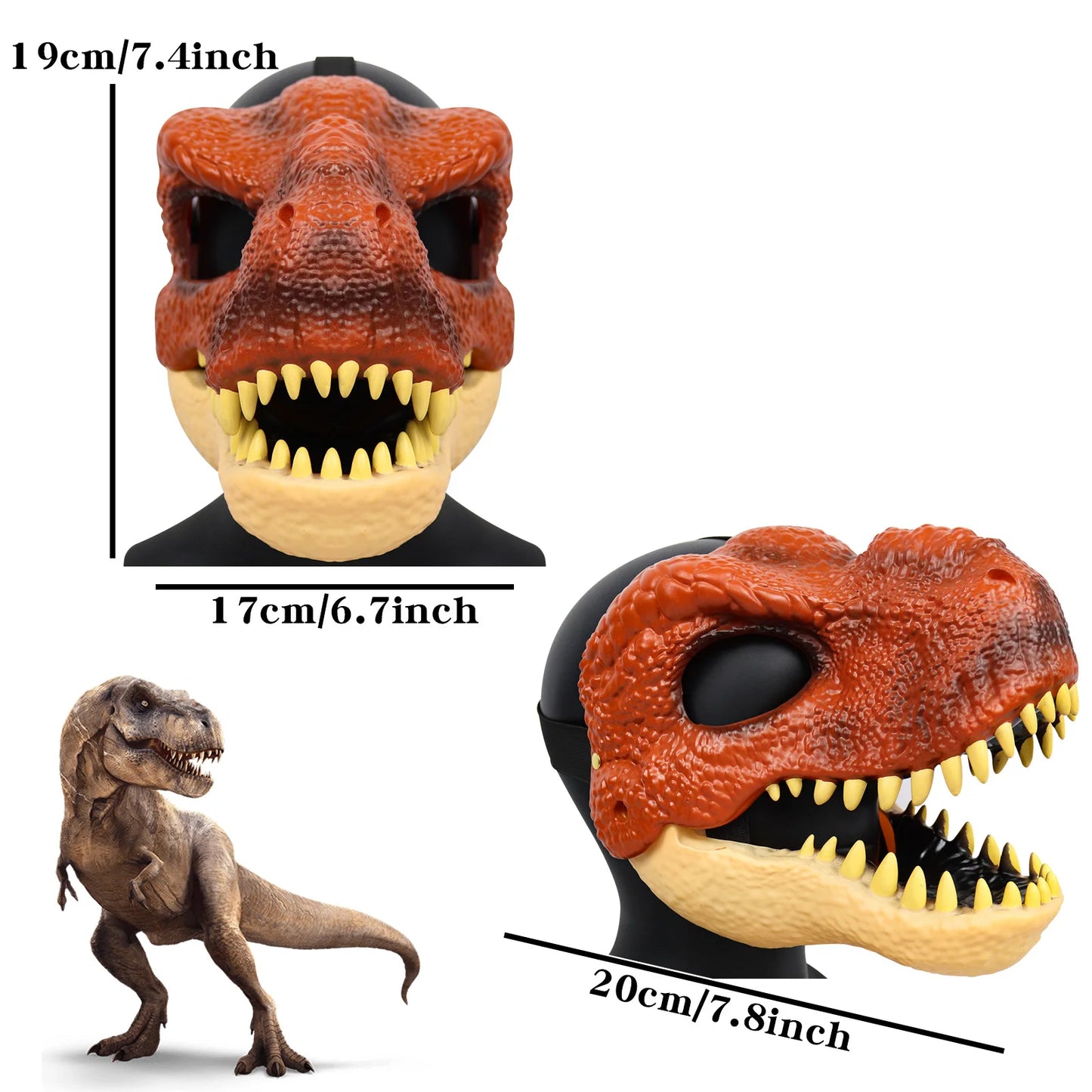 3D Dinosaur Mask Lifelike Raptor Dino Moving Jaw Dinosaur Mask High Quality PVC Headwear Halloween Children Toy Carnival Gift