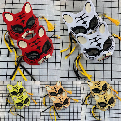 Japanese Mask Half Face Hand-painted Cat Fox Mask Anime Demon Slayer Masquerade Halloween Festival Cosplay Prop