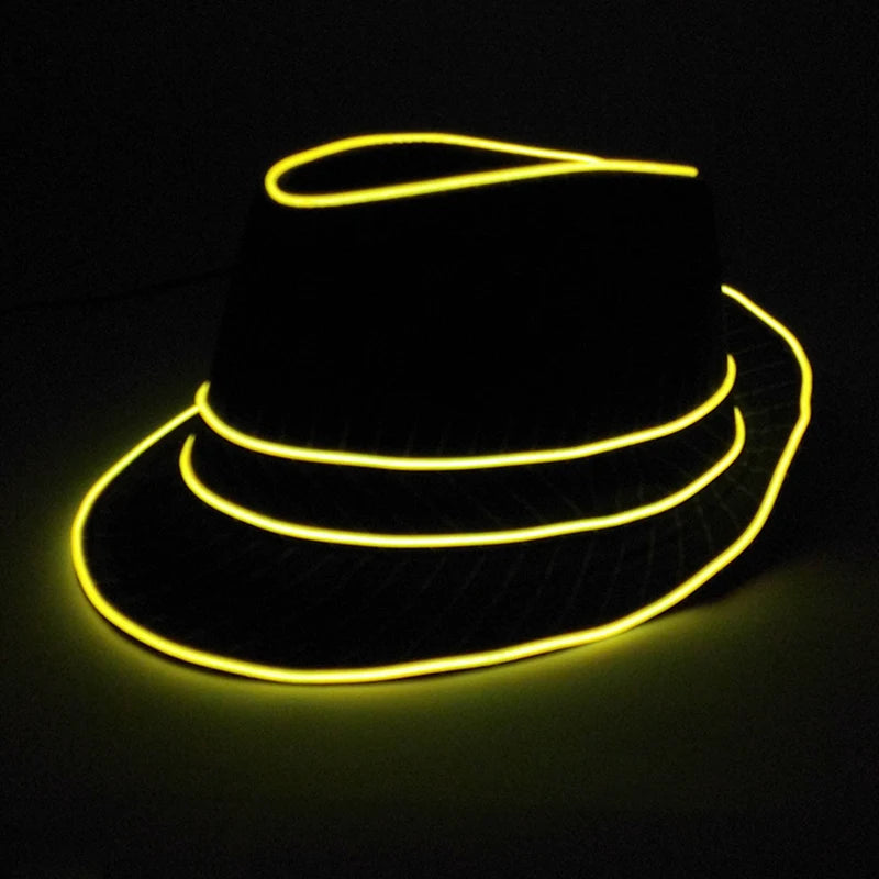 Luminous Fedora Hat Gentleman Performance Jazz Cap LED Glow Top Hat Birthday Wedding Christmas Halloween Party Costume Supplies