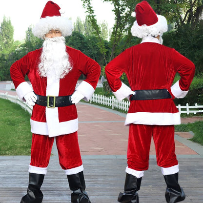 Adult Santa Claus Classic Velvet Cosplay Costume Christmas Red Deluxe Fancy Clothes High Quality Set New Year Party