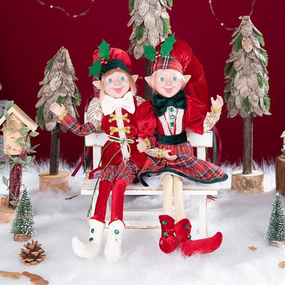 2 Pcs Bendable Arms & Legs Christmas Elf Figurine Doll Hanging Decoration Red And Green On The Shelf Christmas Elves Home Decor