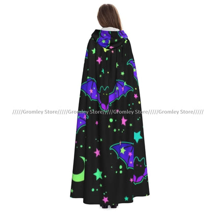 Unisex Halloween Cloak Funny Psychedelic Bats Cape Hooded Medieval Costume Witch Wicca Vampire