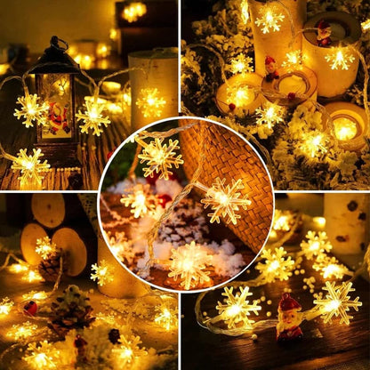 Christmas Decorations Snowflake String Fairy Lights for Bedroom Room Party Home Xmas Decor Indoor Outdoor Tree Warm White