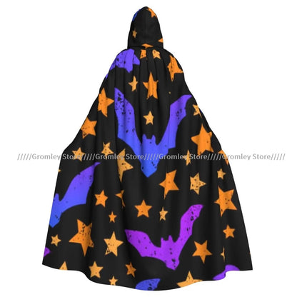 Unisex Halloween Cloak Funny Psychedelic Bats Cape Hooded Medieval Costume Witch Wicca Vampire