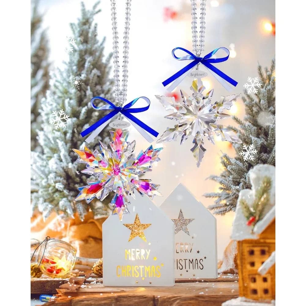 Snowflake Ornaments, 2 Packs 4" Snowflake Crystal Christmas Ornaments, Christmas Tree Ornaments, Hanging Snowflake Decorations