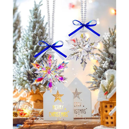 Snowflake Ornaments, 2 Packs 4" Snowflake Crystal Christmas Ornaments, Christmas Tree Ornaments, Hanging Snowflake Decorations