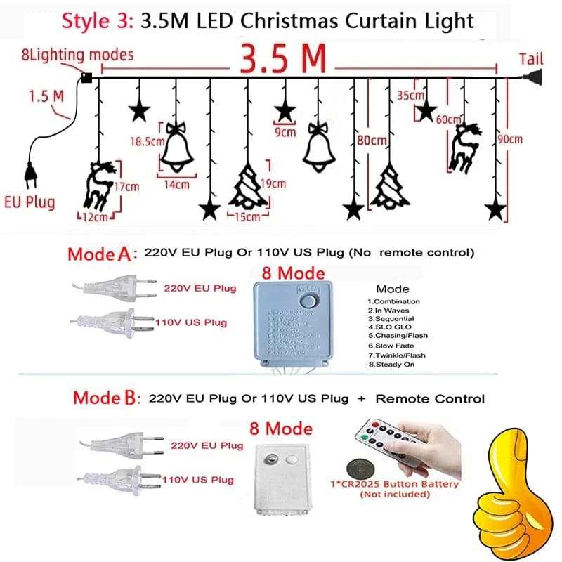 Christmas Decor String Garland Curtain Light LED For Wedding Home Christmas Tree Ornament 2023 Navidad Xmas Gift 2024 New Year