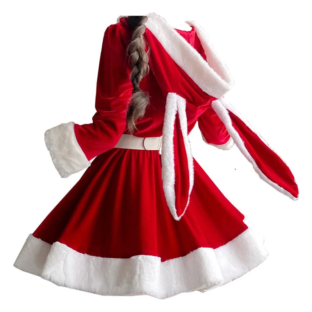 Bunny Xmas Lady Cosplay Christmas Dress Women Santa Claus Suit Costume Set Winter Red Dress Maid Girl Uniform Navidad 2022