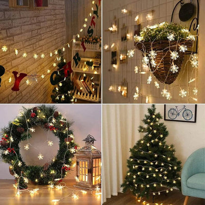 Christmas Decorations Snowflake String Fairy Lights for Bedroom Room Party Home Xmas Decor Indoor Outdoor Tree Warm White