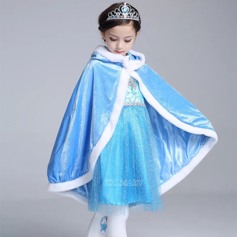 Kids Girls Princess Costume Cloak Hooded Anna Elsa Cape Aurora Rapunzel Fancy Party Mantel Clothes Children Party Accessories