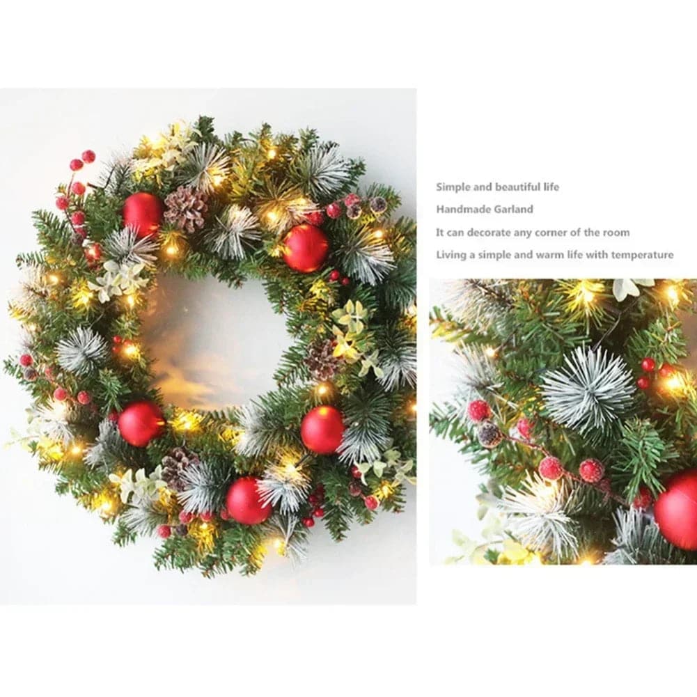 Led Christmas Wreath Artificial Pinecone Red Berry Garland Hanging Ornaments Front Door Wall Decorations Xmas Tree Wreath Decor