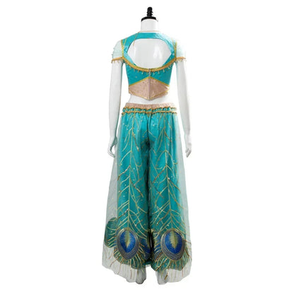 The Movie Aladdin Cosplay Princess Cosplay Jasmine Naomi Scott Green Blue Dress Costume Adult Women Female Halloween Carnival