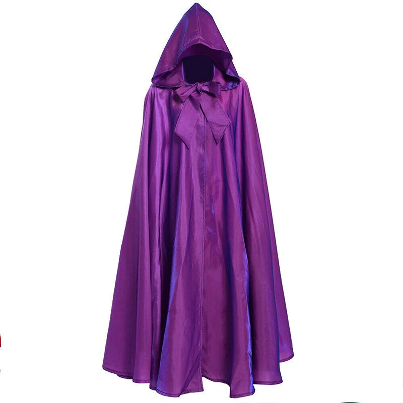 Halloween Witch Wizard Cosplay Costume Hood Cloak Adult Kids Satin Medieval Cape Shawl Vampire Devil Cosplay Clothing Long Robe