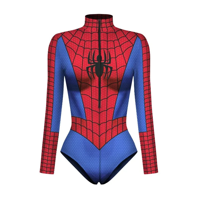 2024 New Superhero Bodysuit for Women Men Spiderman Iron Man Cosplay 3D Print Long Sleeve Swimsuit Adult Carnival Costume