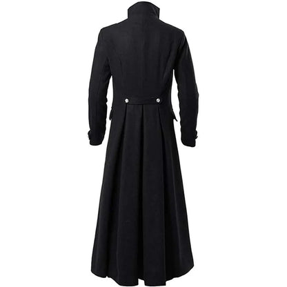 Men Vintage Medieval Costumes Steampunk Gothic Black Long Jacket Coat Vampire Cosplay Pirate Halloween Outfit Men's Trenchcoat