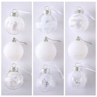 9PCS Dia. 6CM Christmas Hanging Ball Xmas Tree Ornament Home Decoration Snowflake Christmas Ball White Drop Ornament