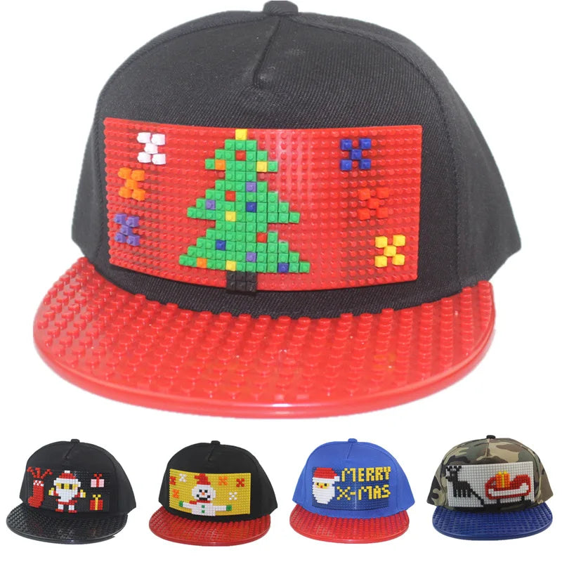 Cartoon Patchwork Baseball Caps DIY Blocks Snapback Hats Hip Hop Hat for Men Women Detachable Pixels Dad Hats Cap Kids Adults