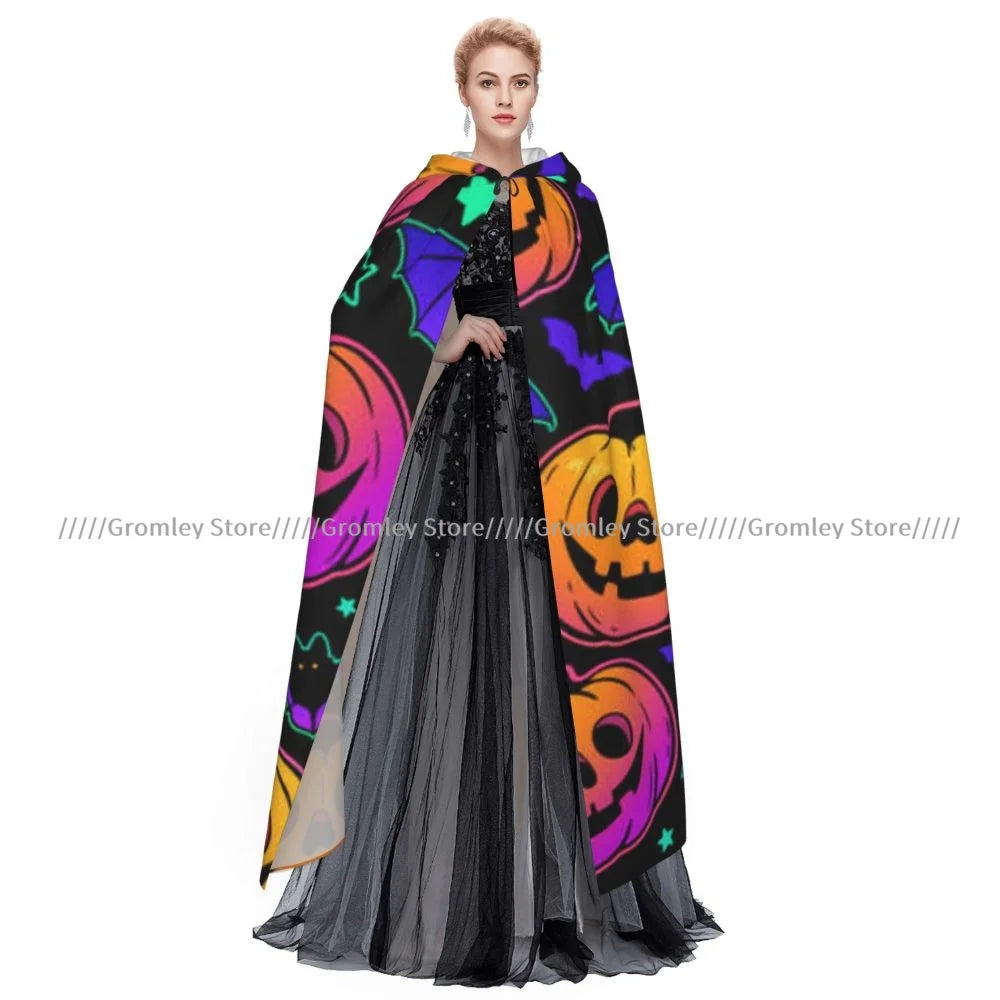 Unisex Halloween Cloak Funny Psychedelic Bats Cape Hooded Medieval Costume Witch Wicca Vampire