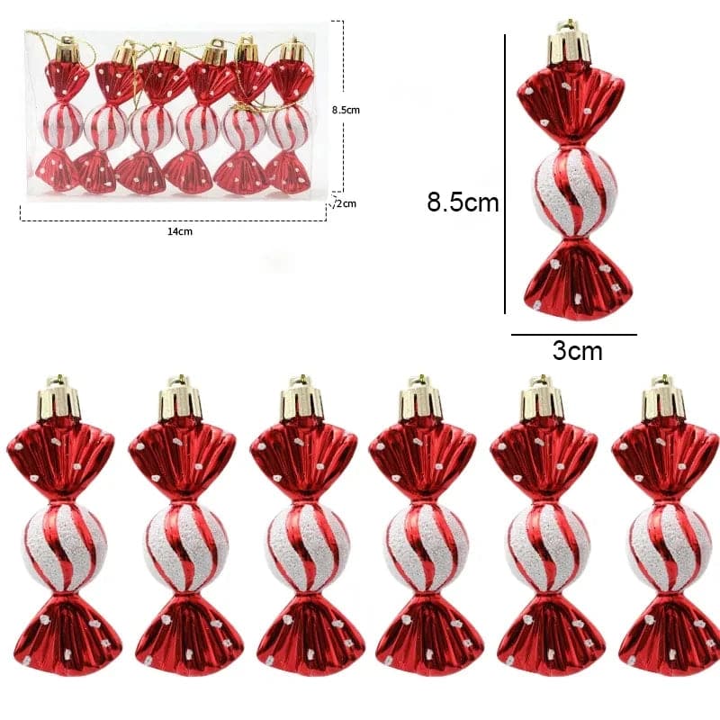 6pcs/box Candy Crutch Icicle Christmas Tree DIY Ornaments New Year Xmas Gifts Christmas Ball Decoration for Home Navidad