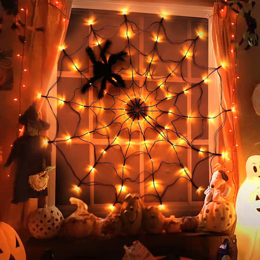 Spider Web LED Light Halloween Decoration 2023 Halloween Party Indoor Outdoor Garden Yard Decor diameter 1.2M Spider Web Light