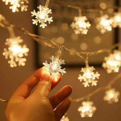Christmas LED String Lights Snowflake Star Garland Fairy Lights Xmas Hanging Pendant Ornament New Year Party Decoration Lighting
