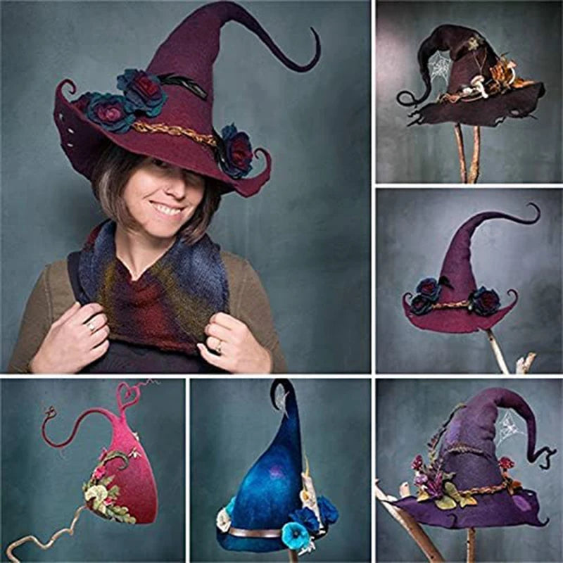 Witch Hat Halloween Felt Hat With Spider Web Flower Witch Lace Hat Costume Accessory Masquerade Cosplay Costume Head Decoration