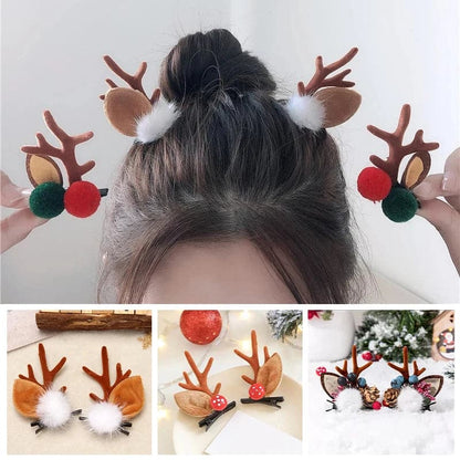 1 Pair Christmas Hair Clips Cartoon Plush Elk Ear Hairpins Santa Snowman Barrette For Kids Women Cosplay Headwear Xmas New Year