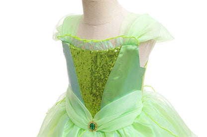 Tinker Bell Girls Fairy Princess Dress Kid Cosplay Elf Costume Tinkerbell Halloween Carnival Party Clothes Fantasy Green Vestido