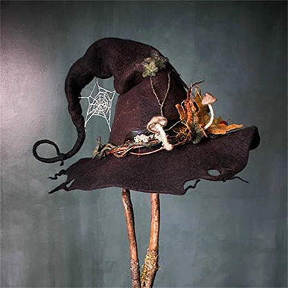 Witch Hat Halloween Felt Hat With Spider Web Flower Witch Lace Hat Costume Accessory Masquerade Cosplay Costume Head Decoration