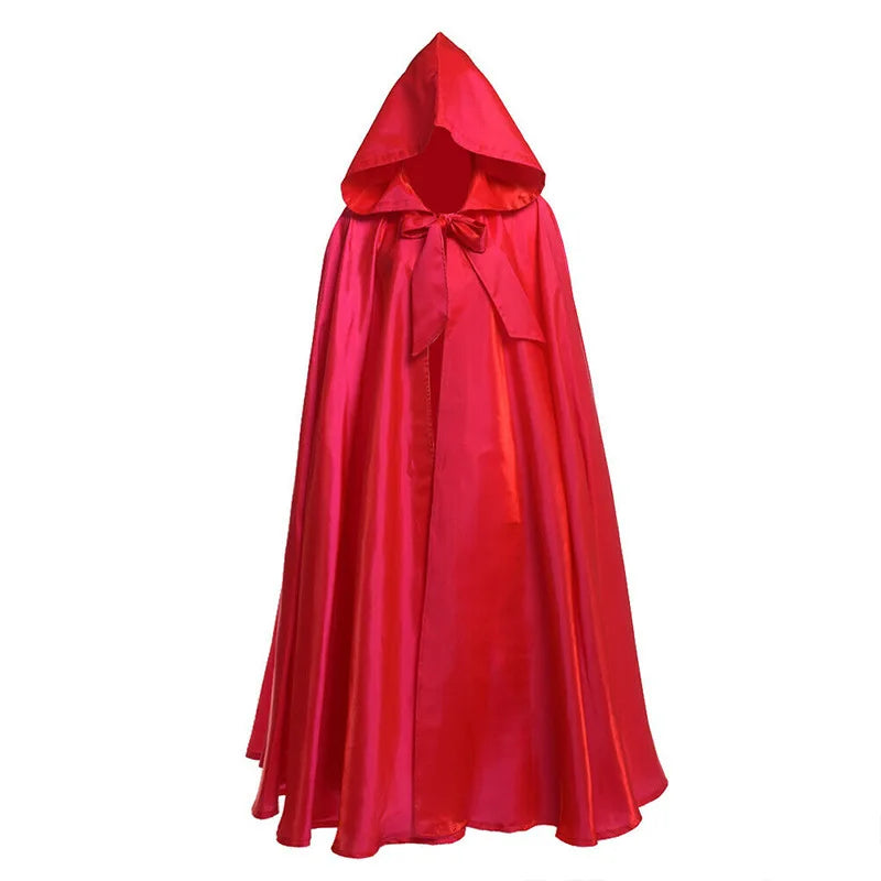 Halloween Witch Wizard Cosplay Costume Hood Cloak Adult Kids Satin Medieval Cape Shawl Vampire Devil Cosplay Clothing Long Robe