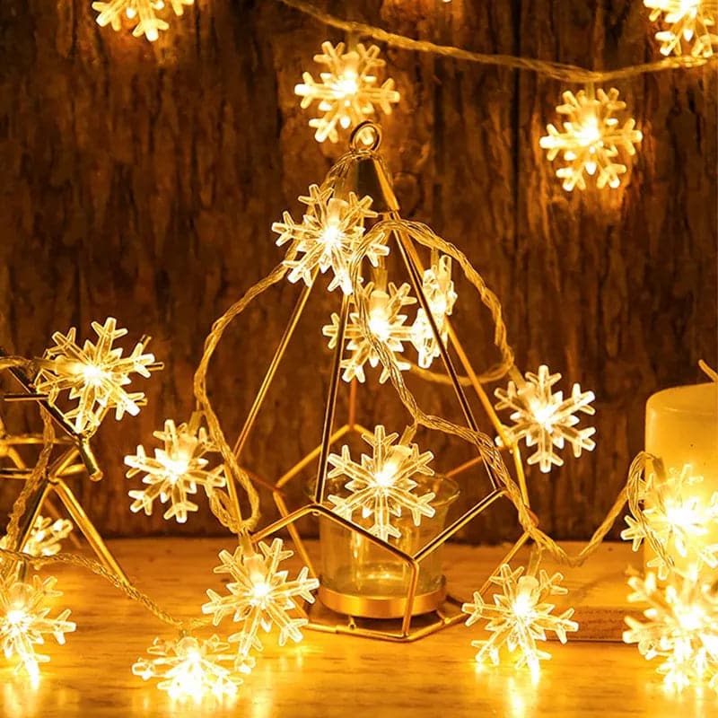 Christmas Decorations Snowflake String Fairy Lights for Bedroom Room Party Home Xmas Decor Indoor Outdoor Tree Warm White
