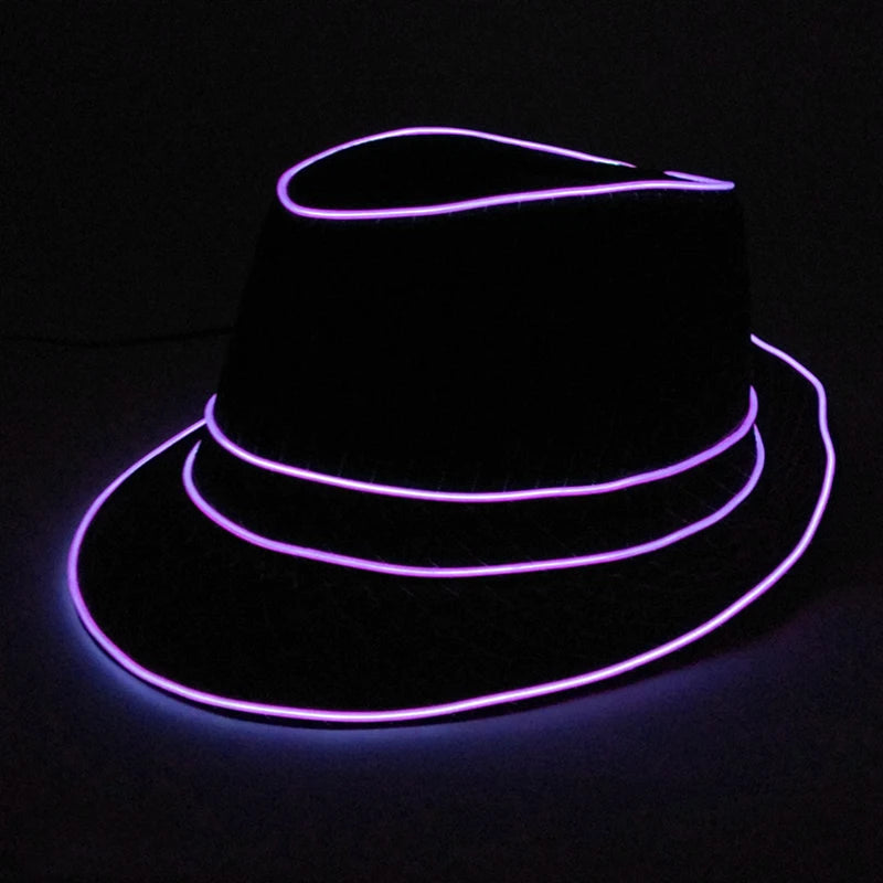 Luminous Fedora Hat Gentleman Performance Jazz Cap LED Glow Top Hat Birthday Wedding Christmas Halloween Party Costume Supplies