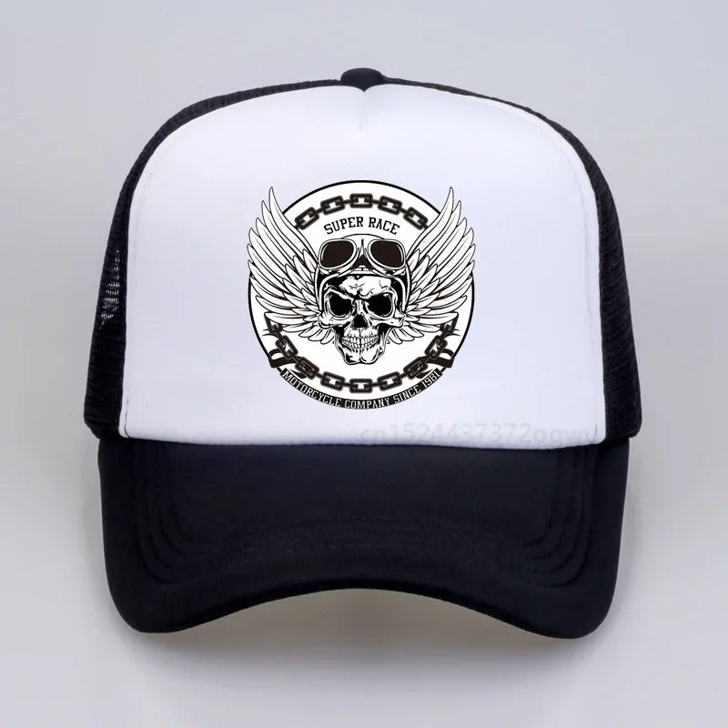 SUPER RACE Motorcycle men Baseball cap Punk Skull Moto Racing car Dad hat Summer Off-road racing mesh Breathable hat snapback