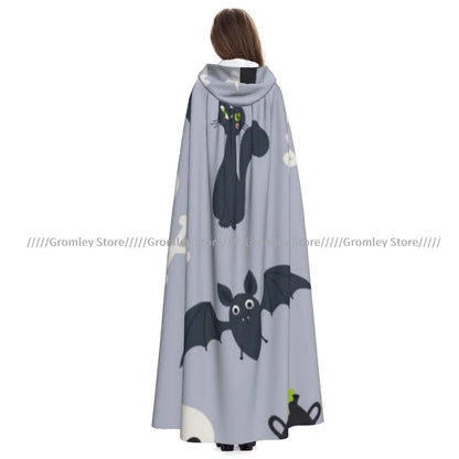 Unisex Halloween Cloak Funny Psychedelic Bats Cape Hooded Medieval Costume Witch Wicca Vampire