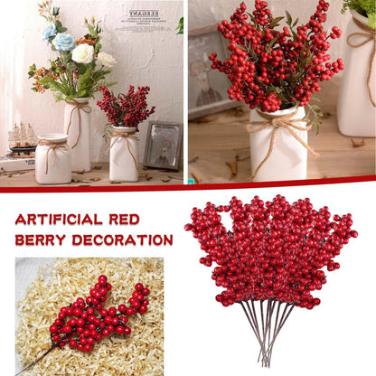 10Pcs Artificial Red Berries Branches Christmas Foam Holly Berry Stems DIY Garland Xmas Tree Decor New Year Party Decorations