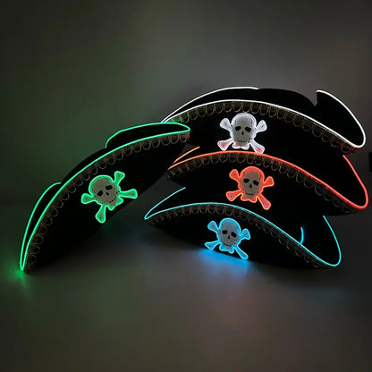 Halloween Cosplay Performance Costume Props Zombie Edge Pirate Boat Long Hat Led Glowing Skull Pirate Hat