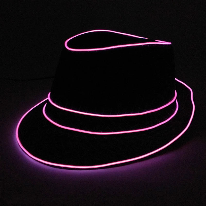 Luminous Fedora Hat Gentleman Performance Jazz Cap LED Glow Top Hat Birthday Wedding Christmas Halloween Party Costume Supplies