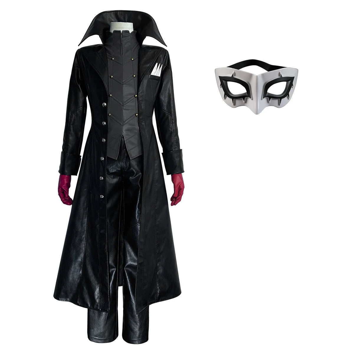 HOLOUN P5 Game Ren Amamiya Cosplay Costume Wig Mask Joker Faux Leather Coat Pants Vest Gloves Daily Wear Cos Convention Rose Net